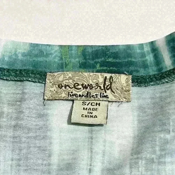 One World Womens 3/4 Sleeve Tunic Top Embellished Green Blouse Small - Picture 3 of 11